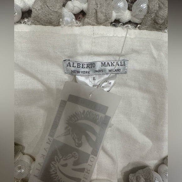 Alberto Makali Ivory Pearl Trim Bouclé Jacket Satin Panels and Bow Size Large - Picture 8 of 8